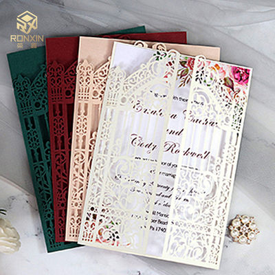 Romantic Elegant Laser Cut Wedding Cards Muitl Color Choices For Party