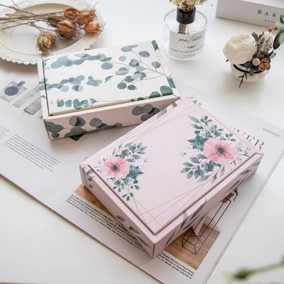 Pink Flowers Coated Foldable Box With Ribbon With Ribbon CMYK Printing For Packaging